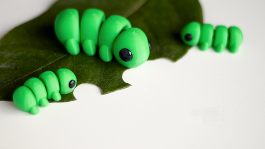 Krew3D Printables - TIny Caterpillar - 3D Printed, Articulated, and Super Wiggly | 3D Printed Flexible Fidget Collectible Gift for Kids & Adults | ZOU3D