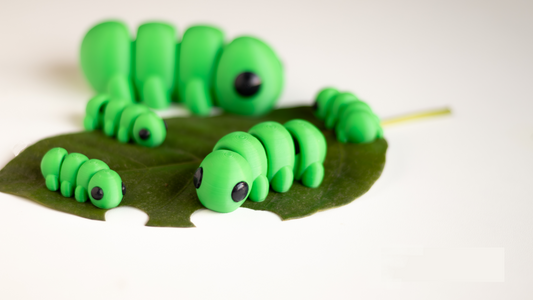 Krew3D Printables - TIny Caterpillar - 3D Printed, Articulated, and Super Wiggly | 3D Printed Flexible Fidget Collectible Gift for Kids & Adults | ZOU3D