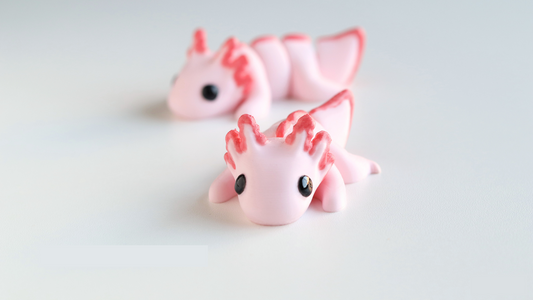Krew3D Printables - Tiny Axolotl - 3D Printed, Articulated, and Super Wiggly | 3D Printed Flexible Fidget Collectible Gift for Kids & Adults | ZOU3D