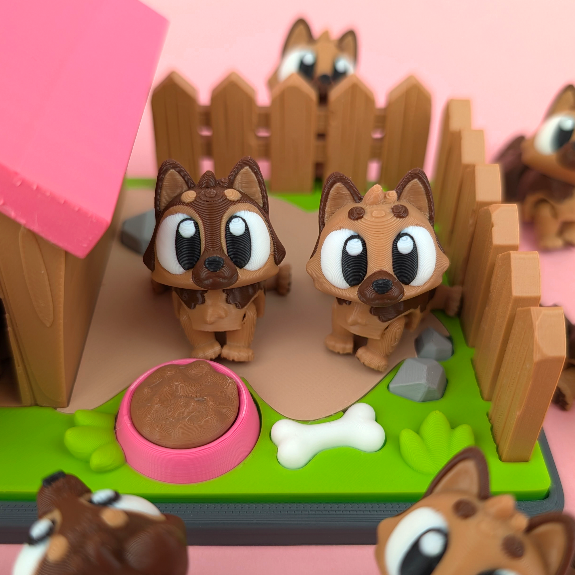 Krew3D Printables - Articulated Baby German Shepherd with Mini Backyard Showcase | 3D Printed Flexible Fidget Collectible Gift for Dog Lovers, Kid | 3DGOB