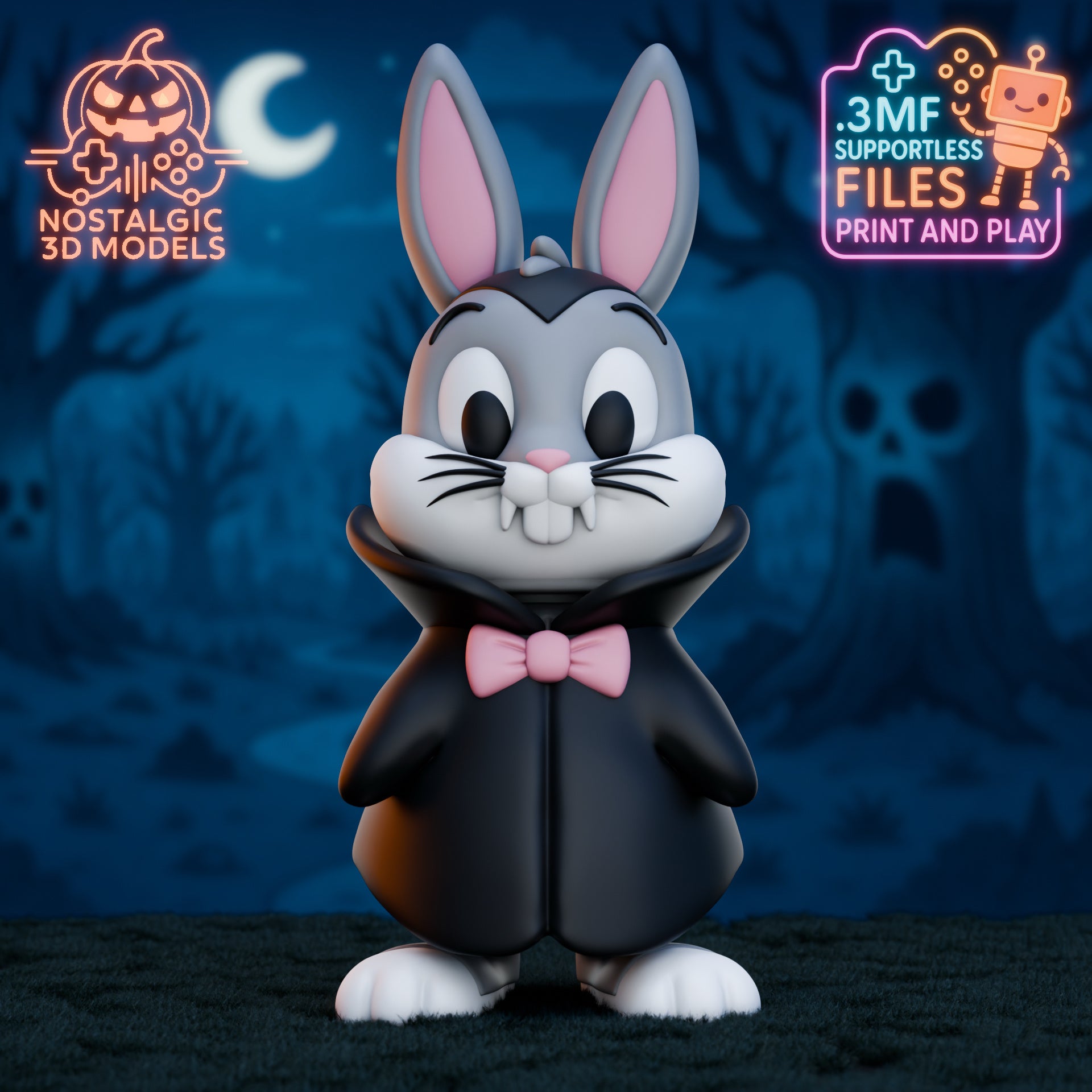 Flexi Bugs Bunny Dracula – 3D Printed Articulated Halloween Toy | Flexible Fidget Collectible