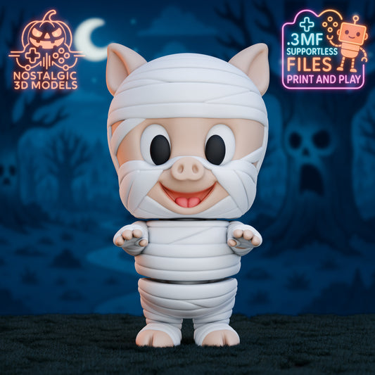 Flexi Porky Pig Mummy – 3D Printed Articulated Halloween Toy | Flexible Collectible Fidget Figure