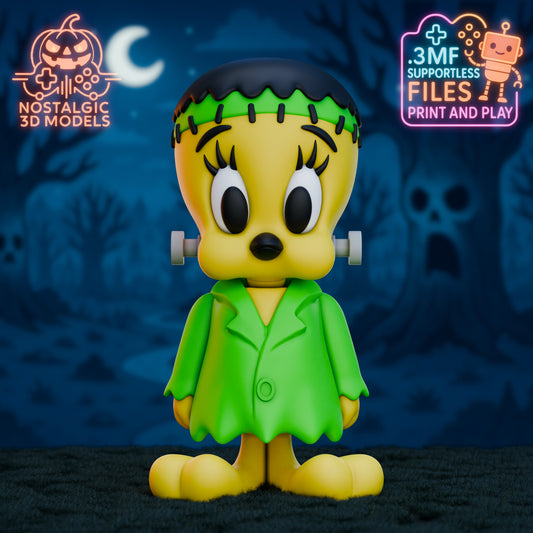 Flexi Tweety Bird Frankenstein – 3D Printed Articulated Halloween Toy | Flexible Fidget Collectible Figure