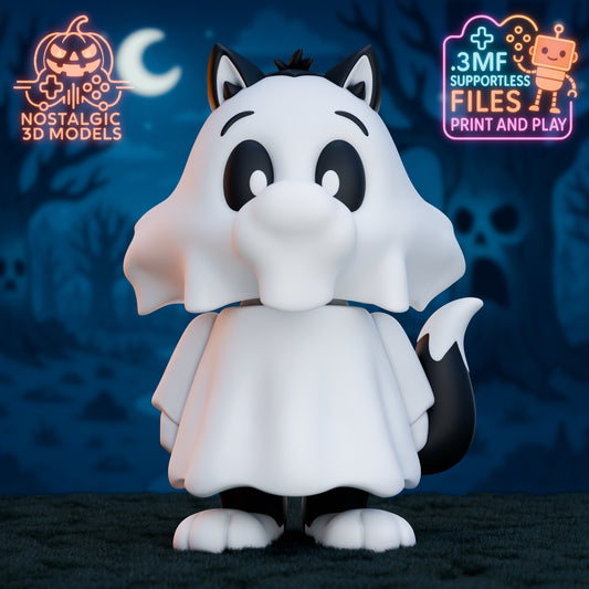 Flexi Sylvester the Cat Ghost – 3D Printed Articulated Halloween Toy | Flexible Fidget Collectible