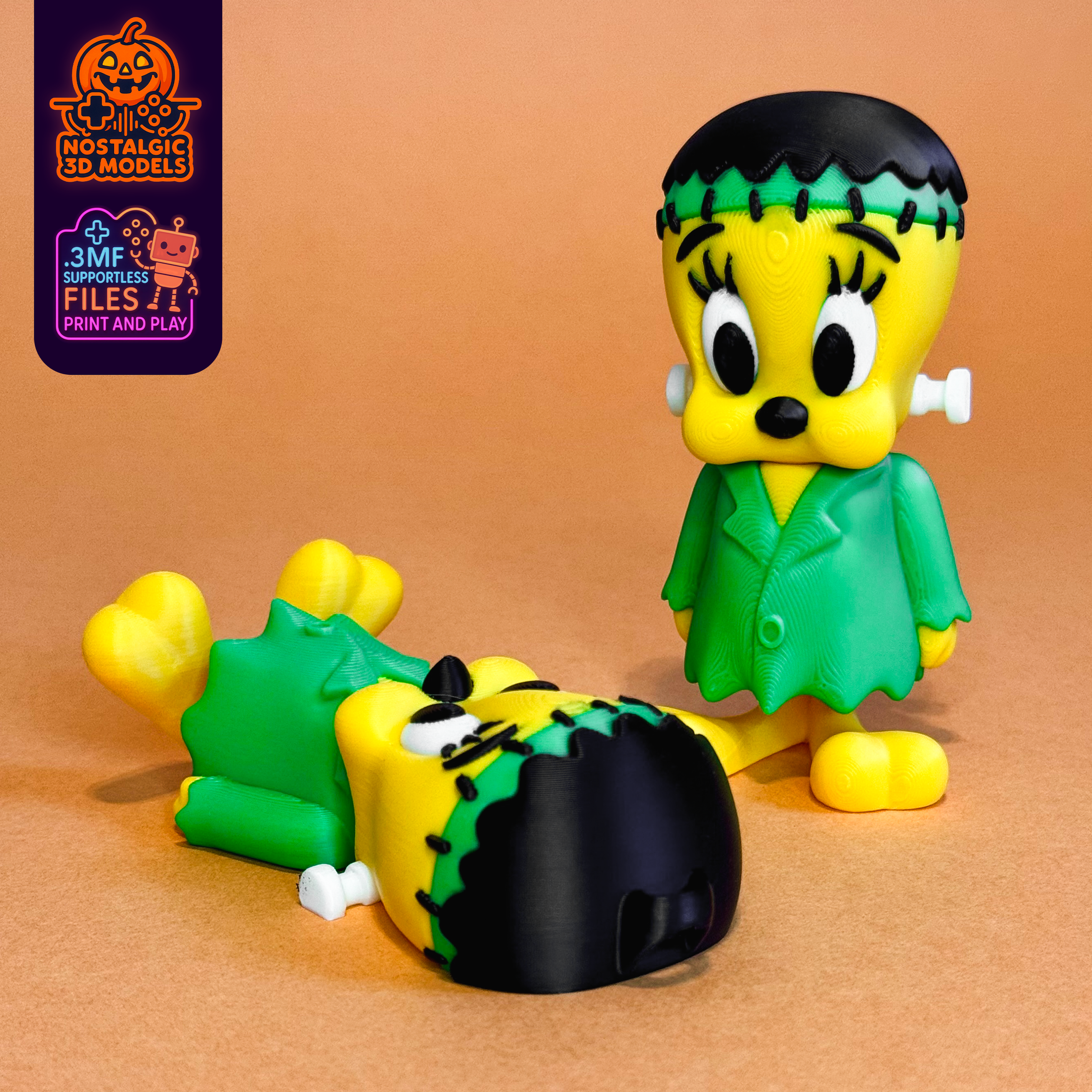 Flexi Tweety Bird Frankenstein – 3D Printed Articulated Halloween Toy | Flexible Fidget Collectible Figure