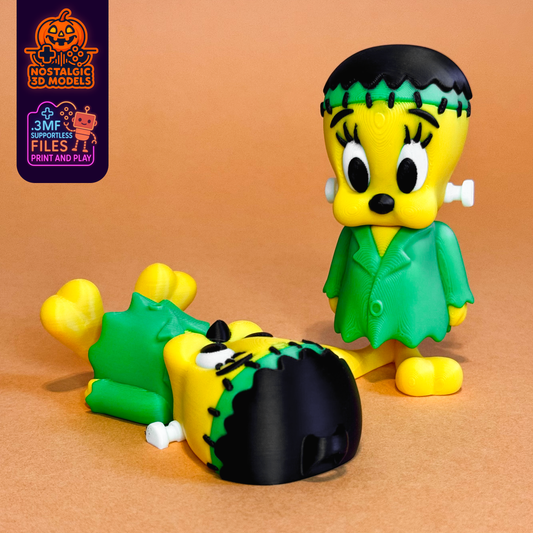 Flexi Tweety Bird Frankenstein – 3D Printed Articulated Halloween Toy | Flexible Fidget Collectible Figure