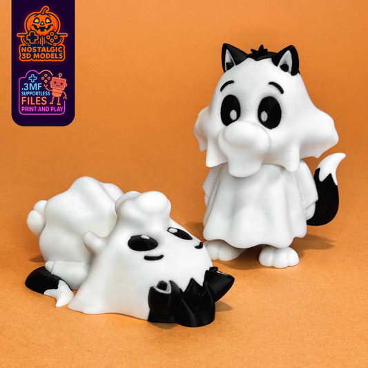 Flexi Sylvester the Cat Ghost – 3D Printed Articulated Halloween Toy | Flexible Fidget Collectible