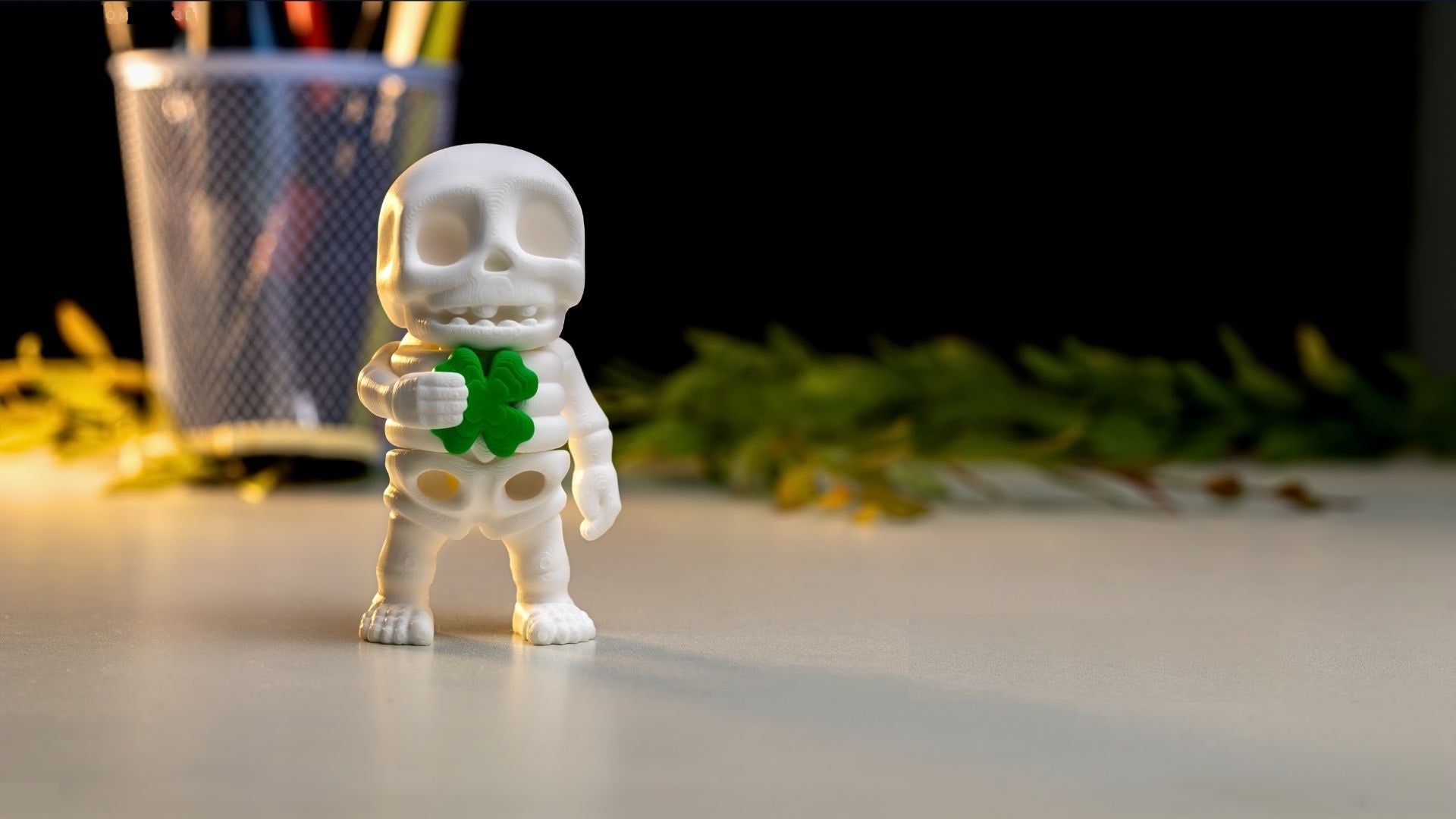 Krew3D Printables - Tiny Clover Skeleton - 3D Printed, Articulated, and Super Wiggly | 3D Printed Flexible Fidget Collectible Gift for Kids & Adults | ZOU3D