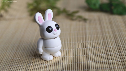 Krew3D Printables - Tiny Bunny - Standing - 3D Printed, Articulated, and Super Wiggly | 3D Printed Flexible Fidget Collectible Gift for Kids & Adults | ZOU3D