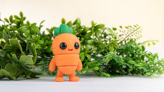 Krew3D Printables - Tiny Carrot - 3D Printed, Articulated, and Super Wiggly | 3D Printed Flexible Fidget Collectible Gift for Kids & Adults | ZOU3D
