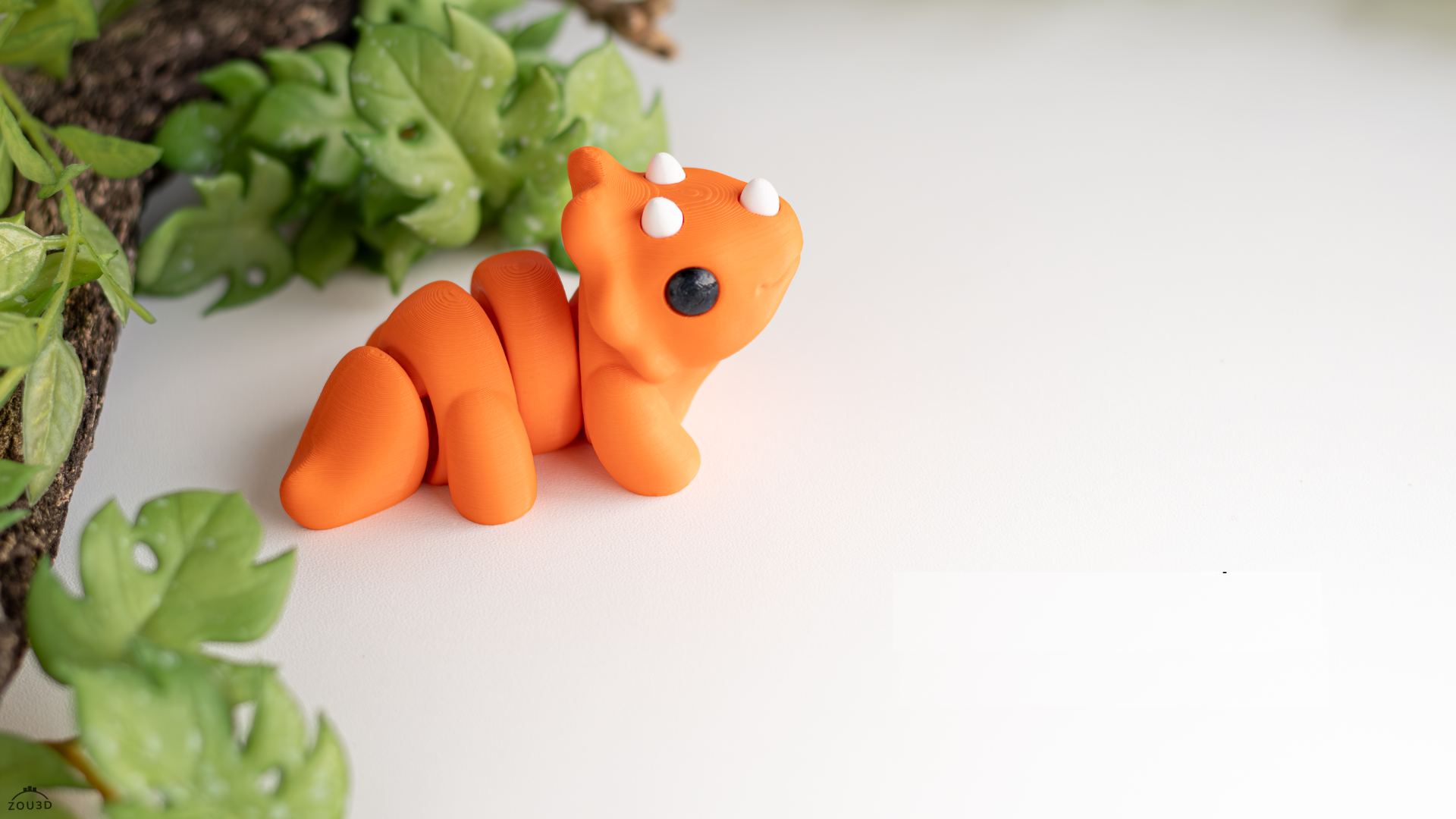 Krew3D Printables - Tiny Triceratops - 3D Printed, Articulated, and Super Wiggly | 3D Printed Flexible Fidget Collectible Gift for Kids & Adults | ZOU3D